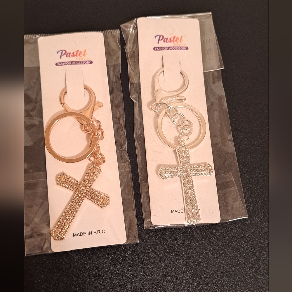 Pastel Gold or Silver Cross  Bag charms or key Holders NWT(Select one)